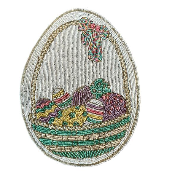 Tahari Home Easter Egg Basket Beaded Placemat 15in Spring Pastel New - Picture 1 of 15